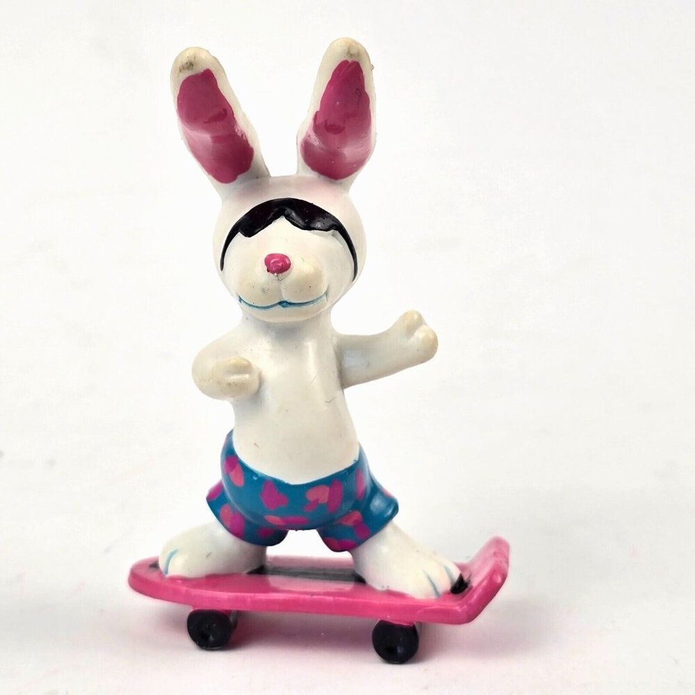 Beach Bunnies PVC Figure 1989 Hardees Toy Applause White Rabbit Pink Skateboard